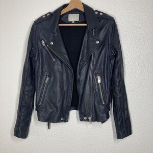 IRO Leather Jacket Womens M Black Tara Moto Biker Lambskin Asymmetrical Zip